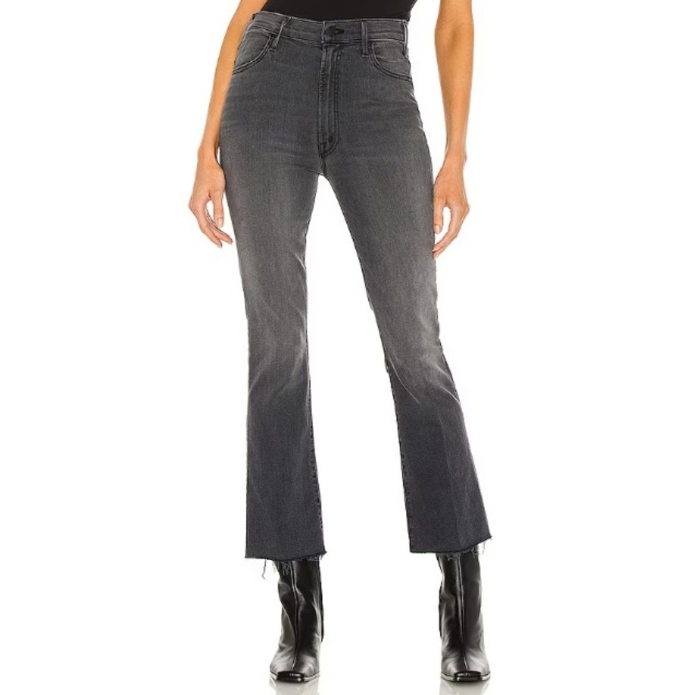 Mother The Hustler Ankle Fray Lighting Up Lanterns Grey High Rise Flare Jeans 24